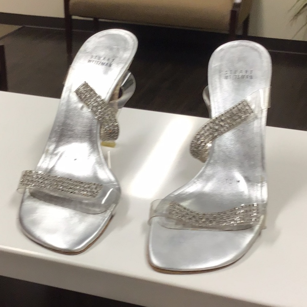 Stuart weitzman silver and rhinestone sandals